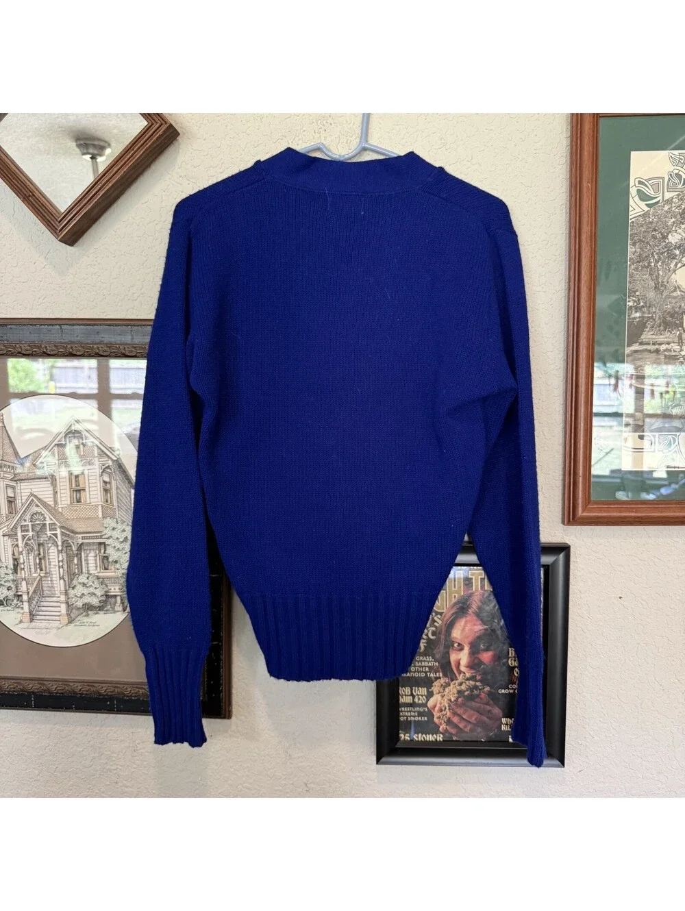 Vintage 50s/60s RARE Keller Sports OKC Blue Wool Cheer Knit Sweater Size Medium